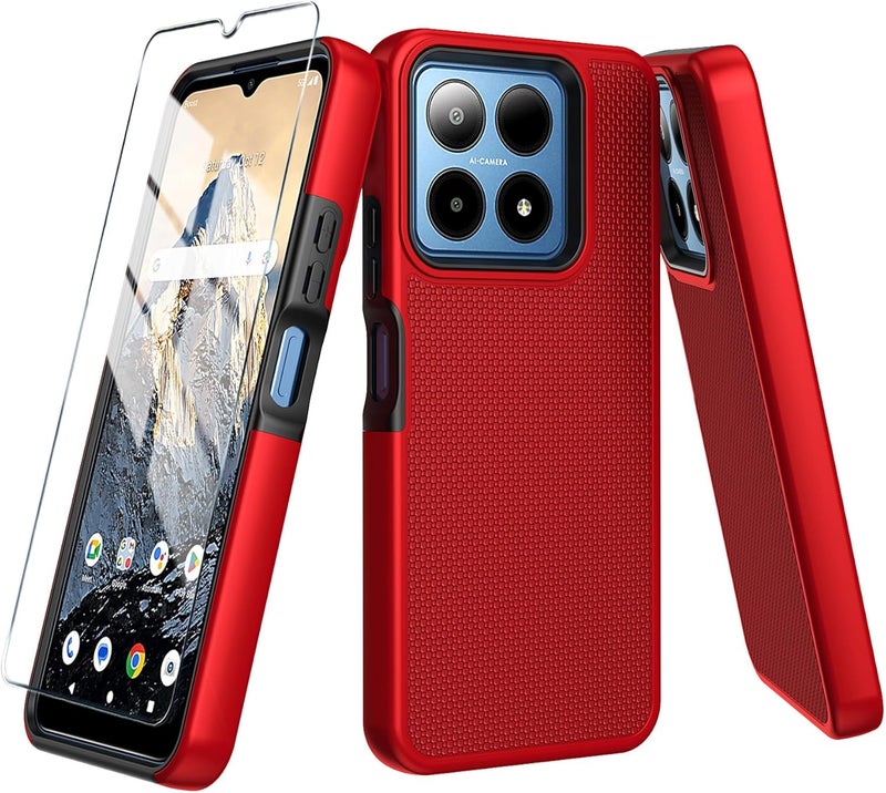 Mocotto for Boost Summit 5G Case with Tempered Glass Screen Protector,Dual Layer Heavy Duty Shockproof Protection (Boost Summit 5G,Red) - Image 1
